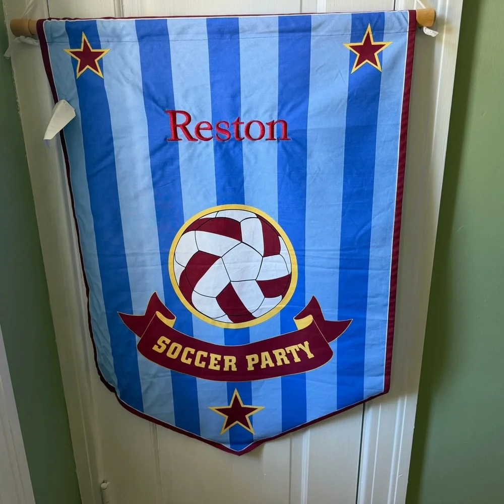 Pottery Barn Kids Soccer Party Banner NWT Never Used